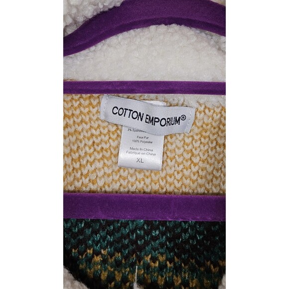 Cotton Emporium Cream Fair Isle Sherpa Collar Button Knit Cardigan Sweater XL - Picture 6 of 7